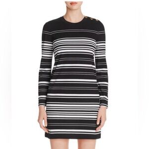 Tory Burch Mariana Black and White Striped Long Sleeve Dress Retail $225